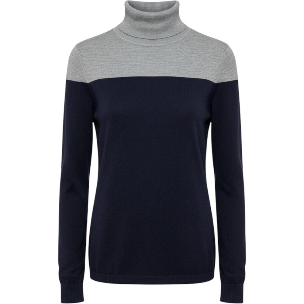 Talbots Women Turtleneck M Navy Grey Colorblock Merino Wool Classic Preppy Offic